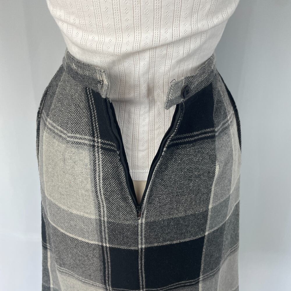 Vtg Pencil Skirt Size 8 Black Gray Plaid Check Midi Office Academia Preppy 90s - Picture 7 of 14
